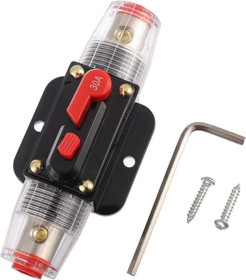 BOJACK 30A Audio Inline Circuit Breaker Reset Fuse Holder 12-24V DC Manual Reset Fuse Holder 3-15 AWG Overload Protection for Car Audio Sound Amplifier System RV Marine Boat Truck Solar Inverter - Image 1